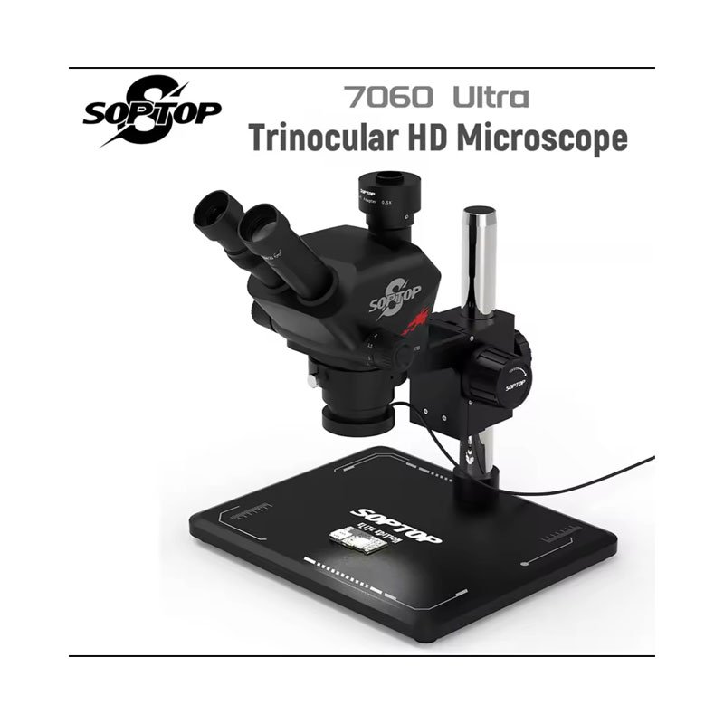 SOPTOP 7060 Ultra Trinocular HD Microscope 7-60X with LED Lights Continuous Zoom Stereo Microscope