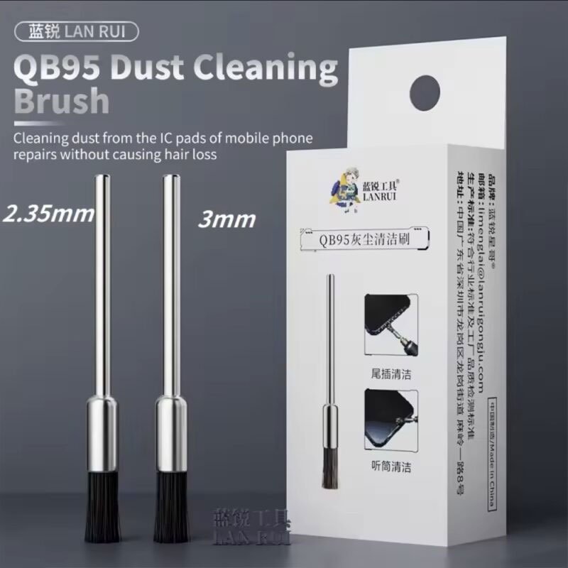 LANRUI QB95 Dust Cleaning Brush 2.35mm 3.0mm Steel Handle Horsehair Bristles 10Pcs for Phone Motherboard Speaker Repair Tools
